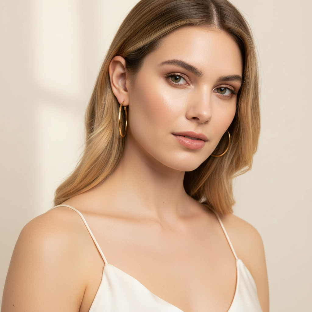 Large Statement Hoop Earrings 40mm 18k Gold Plated Oversized for Women


