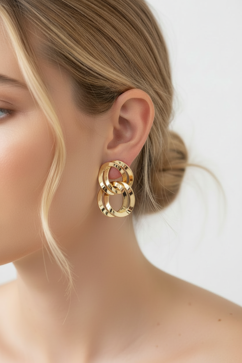 Large Gold Stud Earrings 18k Plated Curb Chain – Oversized Statement Earrings for Women
