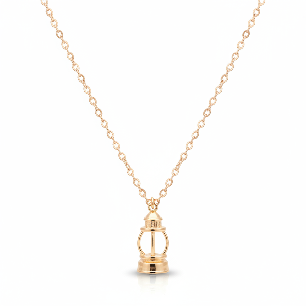 Gold 3D Lighthouse Charm Necklace 18k Gold Plated Brass | Ms Friesch