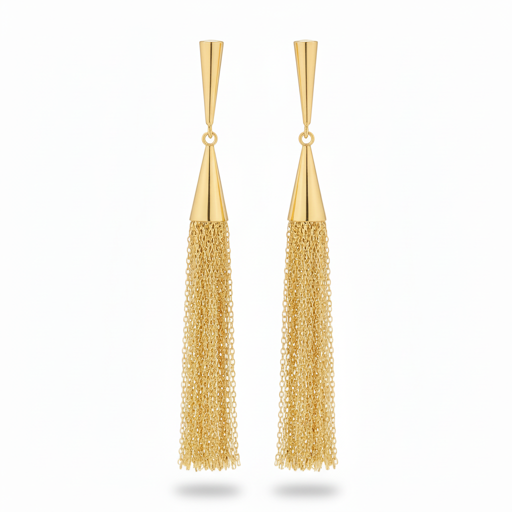 Gold Long Fringe Chain Stud Earrings 81mm | 18k Gold Plated Brass | Ms Friesch