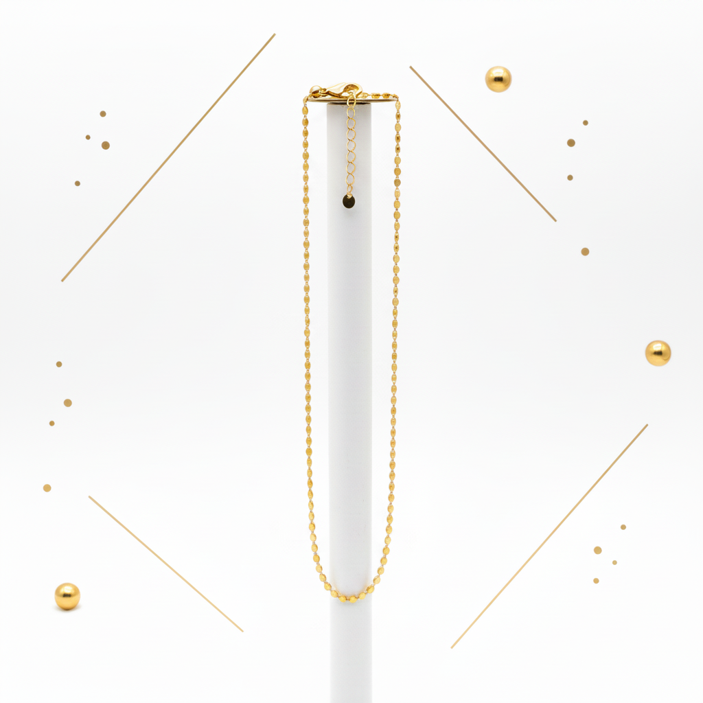 Flat Bead Gold Chain Necklace 18k Gold Plated Jewelry for Women

