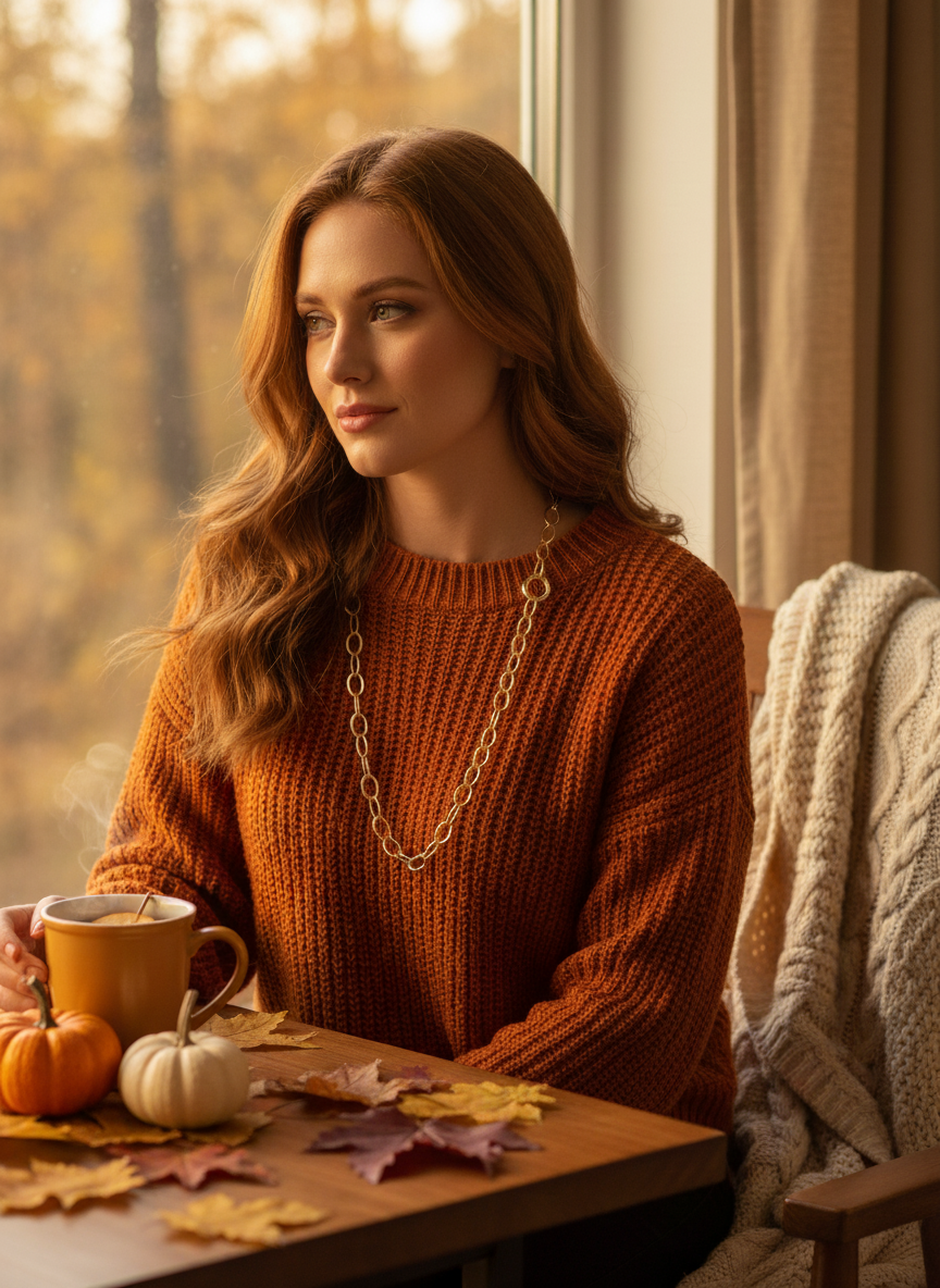 Gold oval chain necklace 60cm fall image