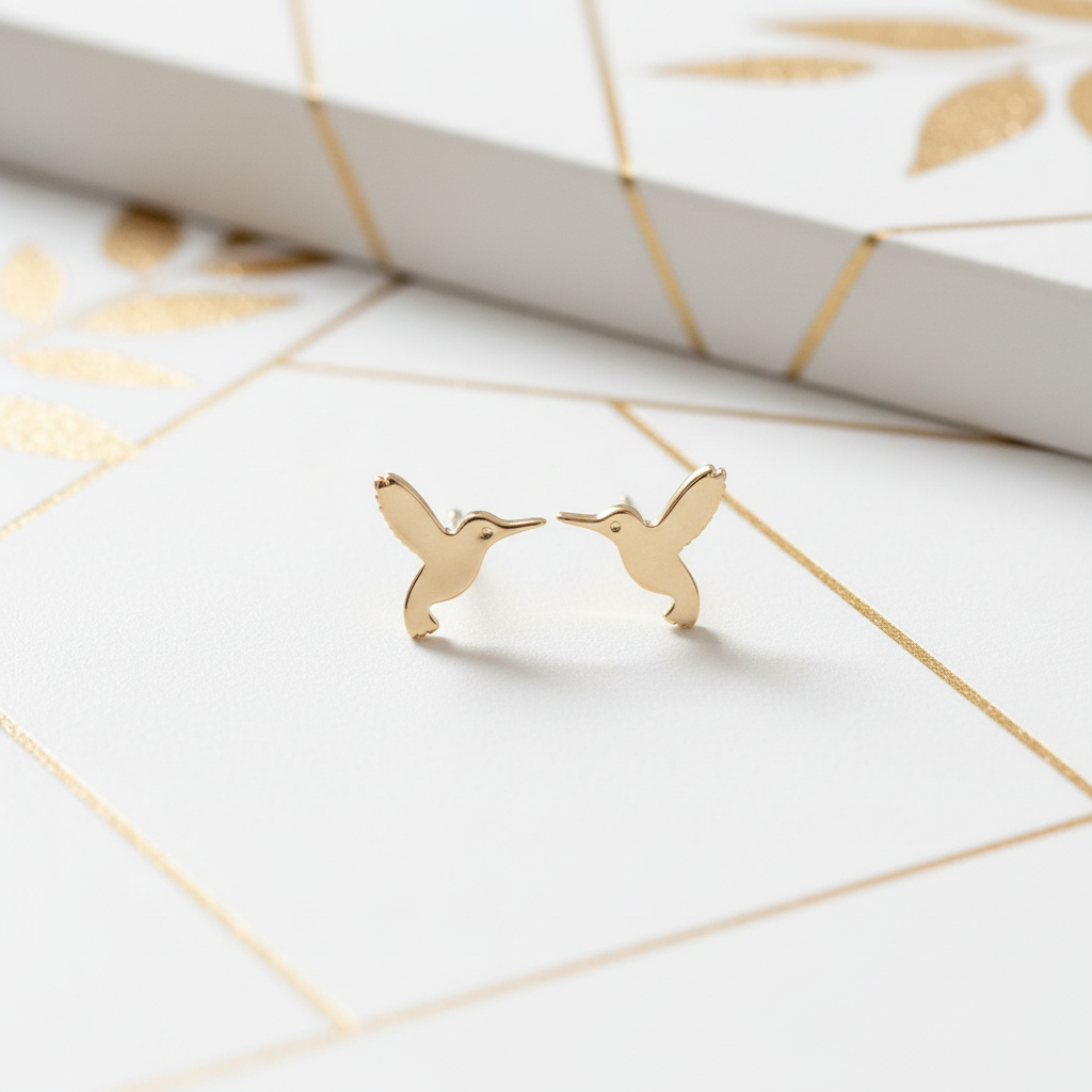 Gold plated hummingbird stud earrings 10mm lifestyle white gold elegant bird jewelry