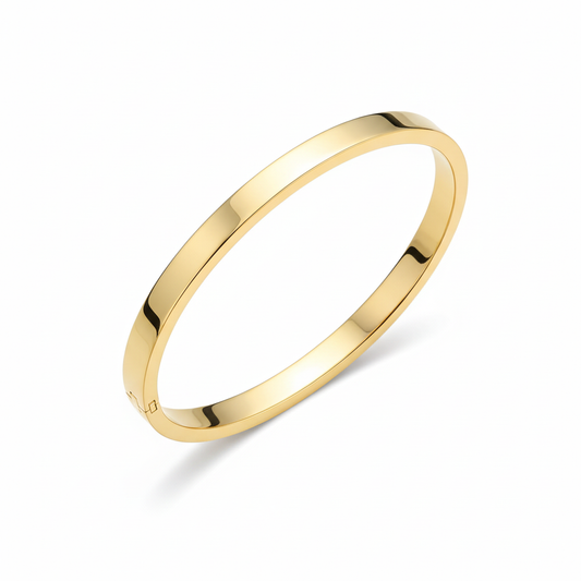  PVD gold plated bangle bracelet 6mm width - stainless steel rigid bangle 64mm diameter