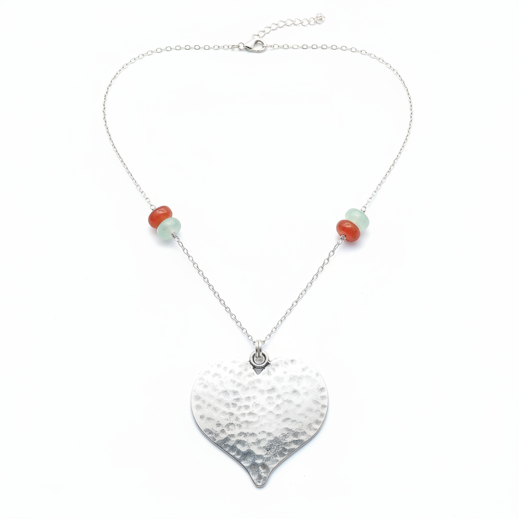 Long Sterling Silver Heart Pendant Necklace Chalcedony Gemstones 18k Gold Plated for Women

