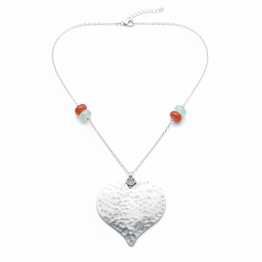 Long Sterling Silver Heart Pendant Necklace Chalcedony Gemstones 18k Gold Plated for Women

