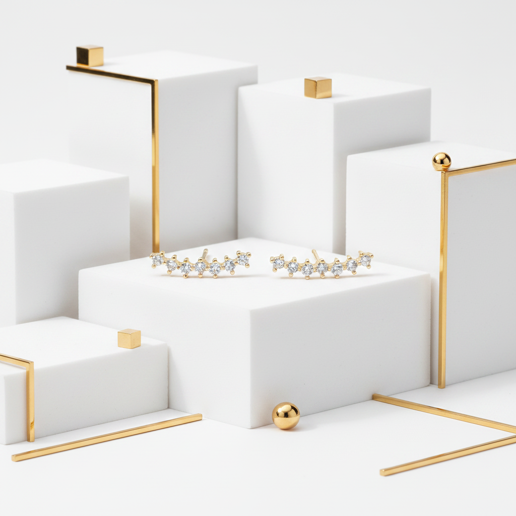 Gold Ear Climber Earrings CZ – Helix Cartilage Jewelry for Women
