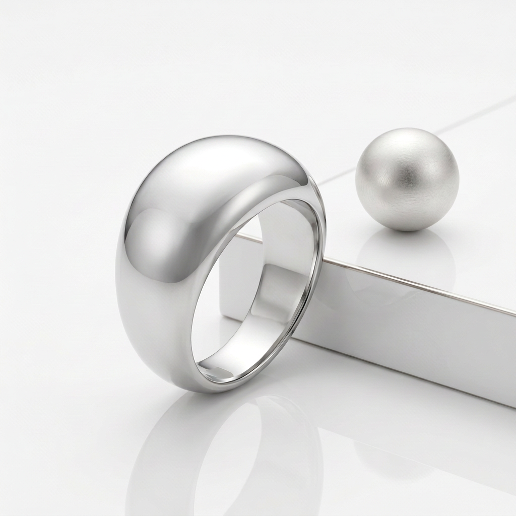 Polished Platinum PVD dome ring with softly tapered sides