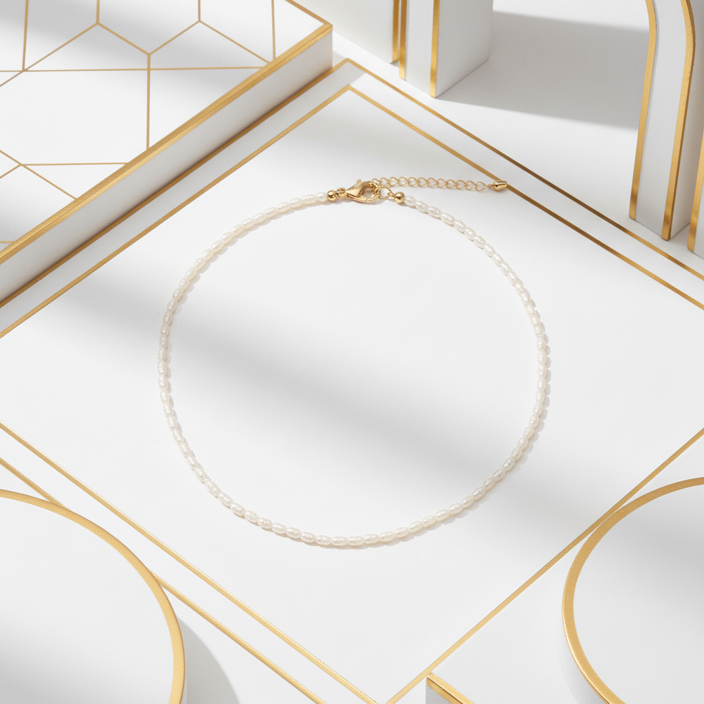 Keshi pearl choker displayed in elegant white and gold setting - luxury baroque pearl necklace