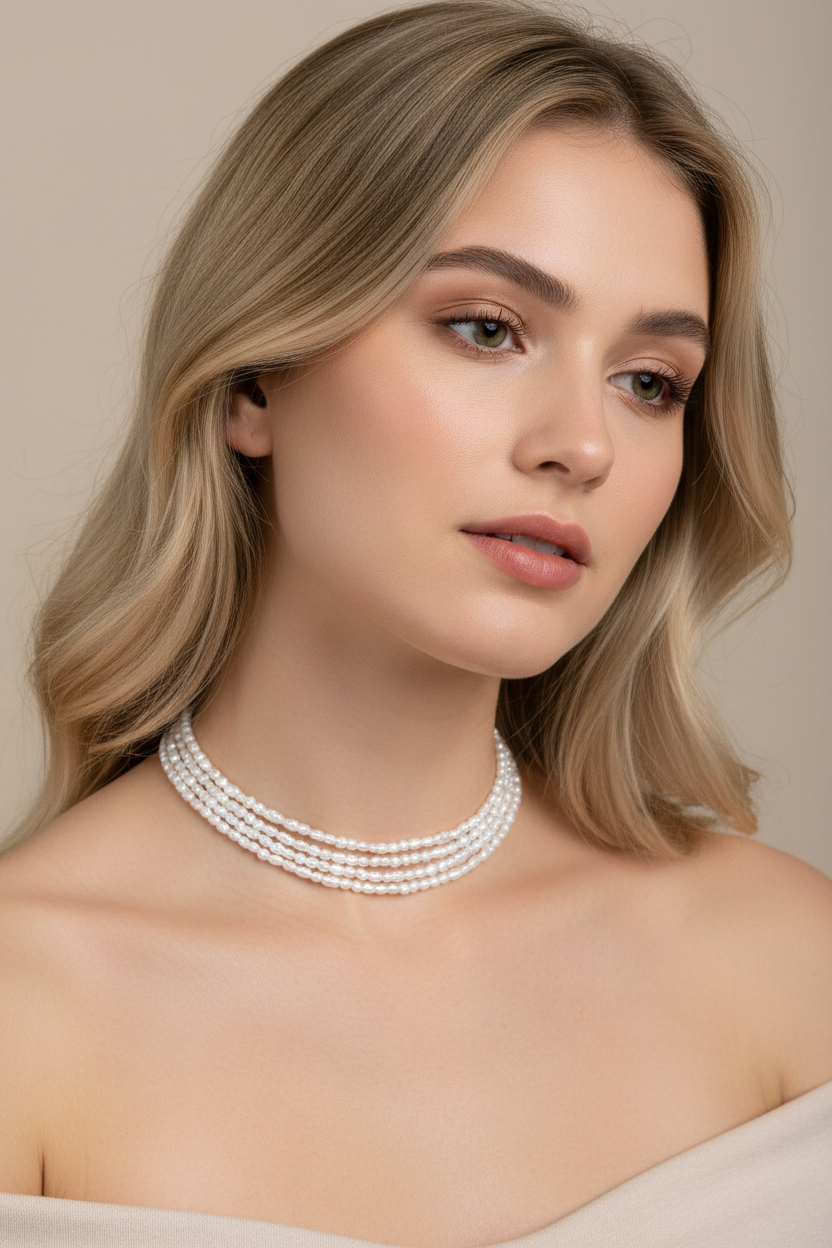 Keshi pearl choker on blonde model