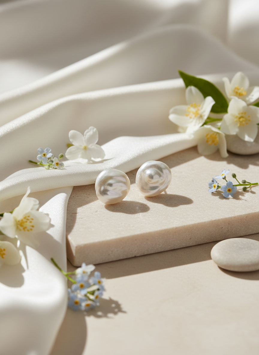 Keshi pearl earrings in elegant chic setting