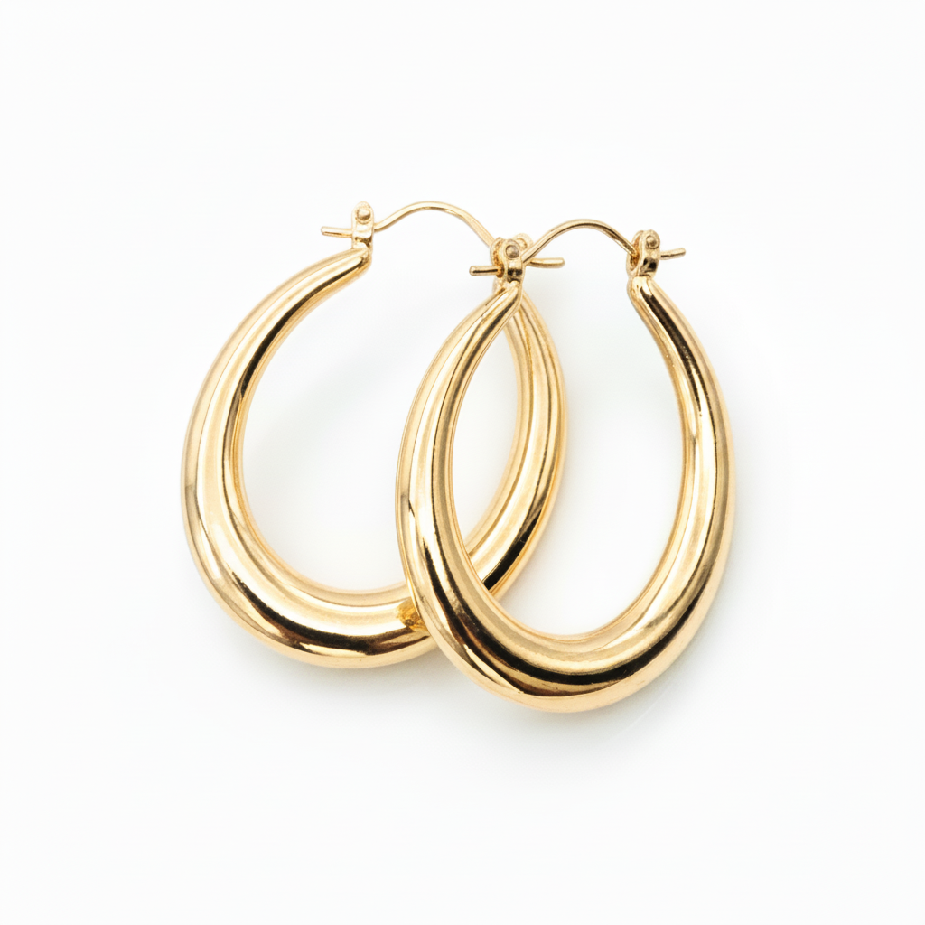 Large Oval Gold Hoop Earrings 18k Gold Plated 33mm for Women
