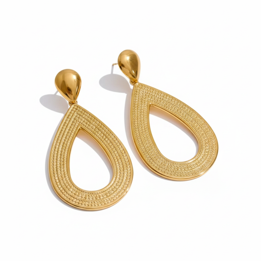 Large Statement Textured Teardrop Dangle Earrings in 18k PVD Gold – Ms Friesch
