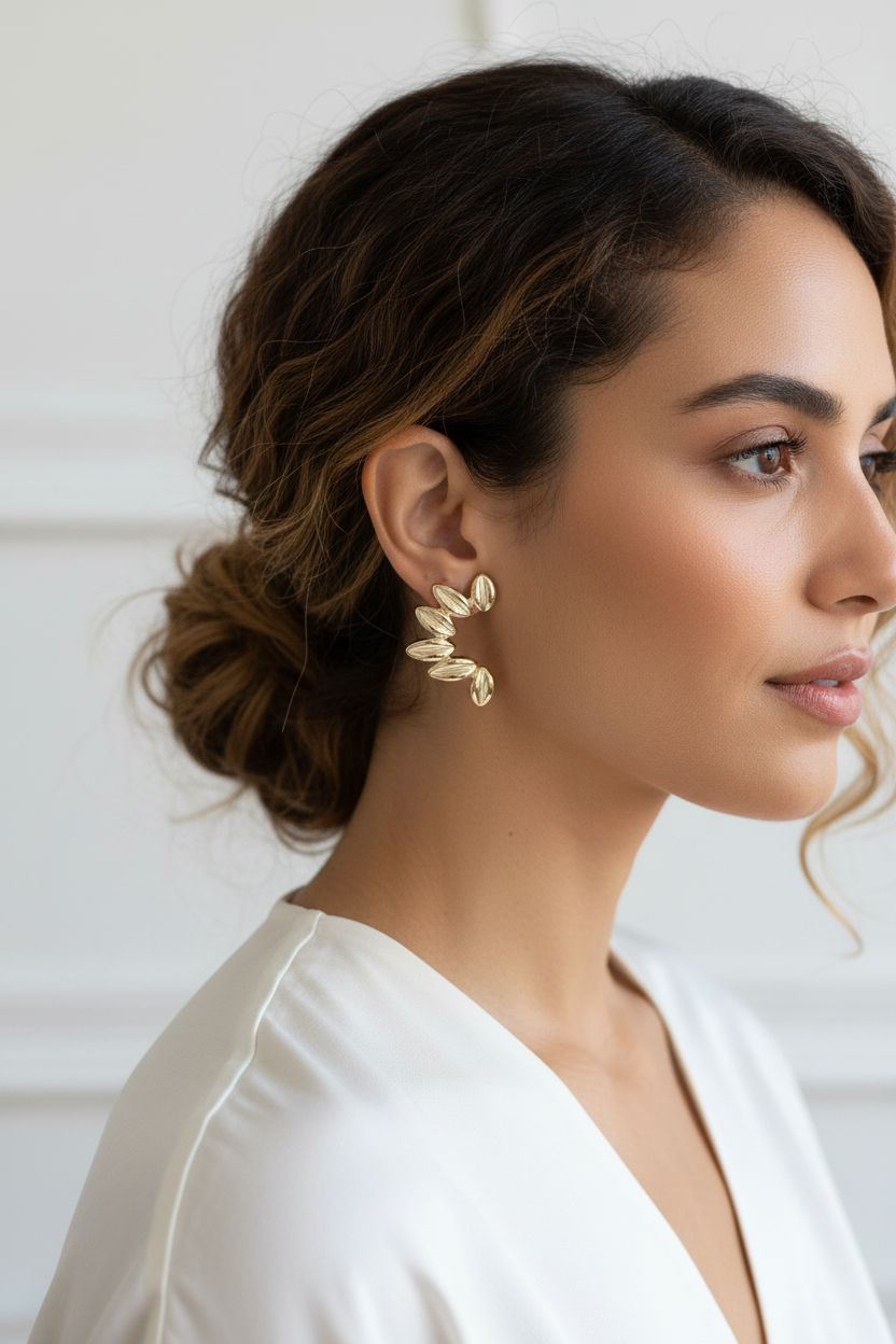 Flower petal gold earrings hypoallergenic water-resistant jewelry
