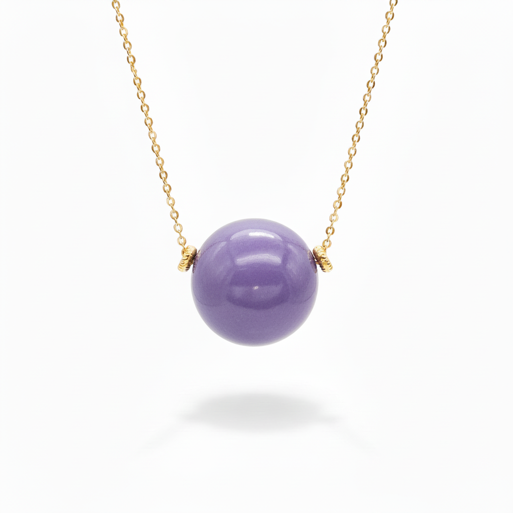 Lavender Tagua Bead Necklace 18k Gold Plated for Women
