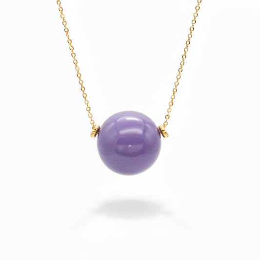 Lavender Tagua Bead Necklace 18k Gold Plated for Women

