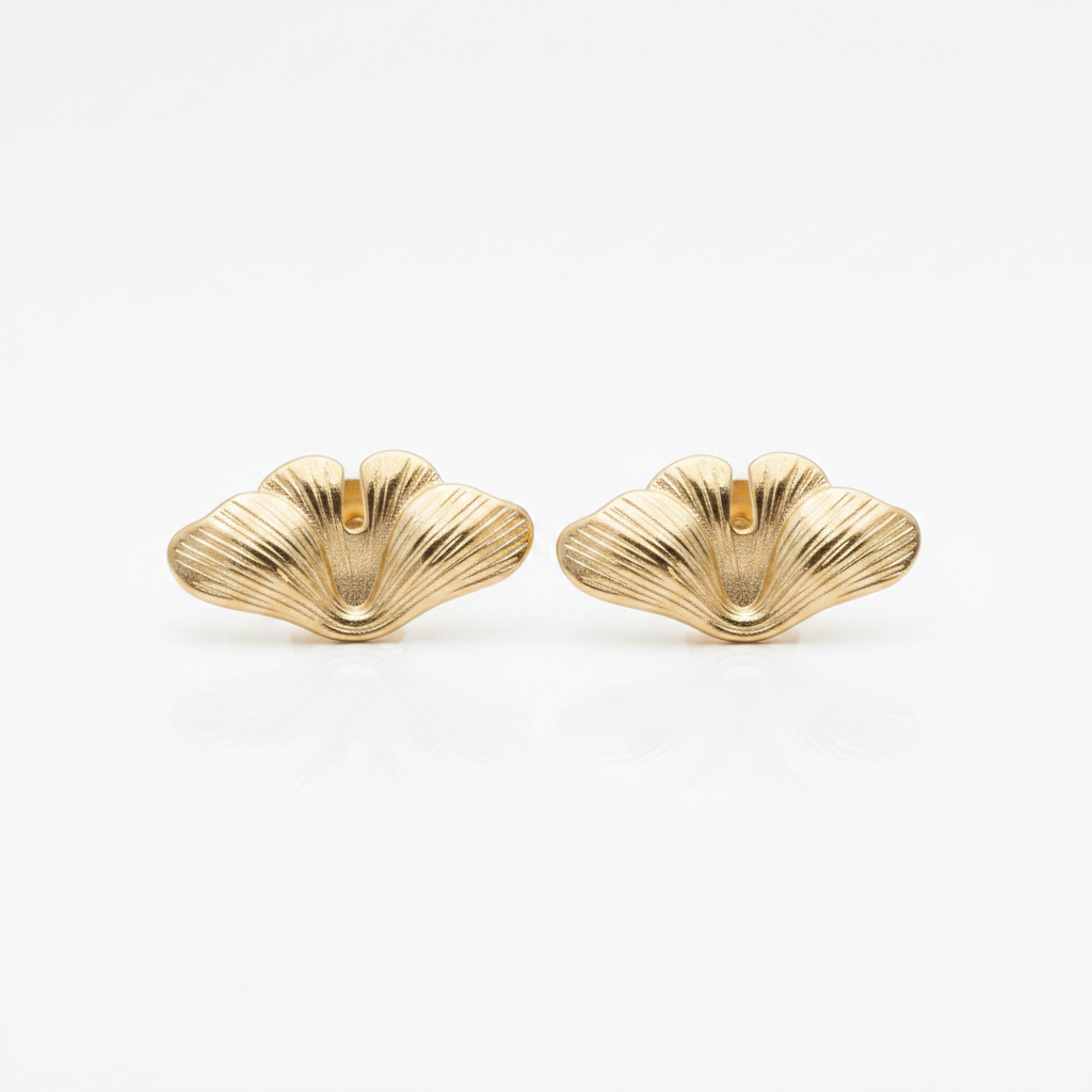 Leaf Stud Earrings 18K Gold Plated Brass – Dainty Nature Studs for Women
