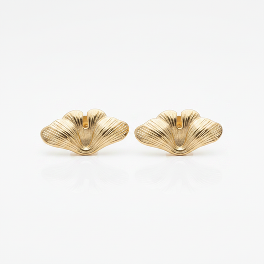 Leaf Stud Earrings 18K Gold Plated Brass – Dainty Nature Studs for Women
