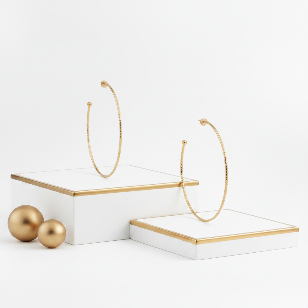 Oversized Textured Gold Hoop Earrings 48mm 18k Gold Plated for Women

