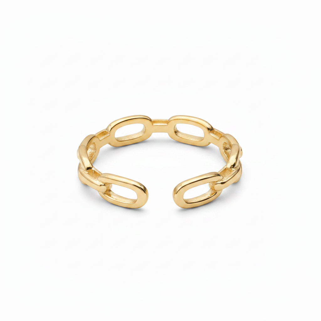 18k Gold Plated Link Chain Band Ring – Adjustable Open Ring for Women | Ms Friesch
