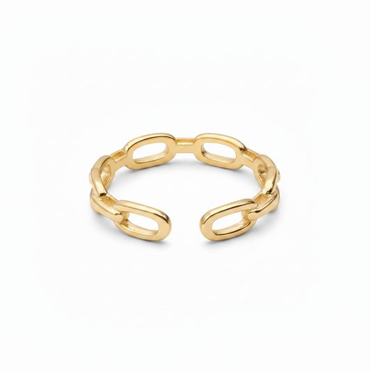 18k Gold Plated Link Chain Band Ring – Adjustable Open Ring for Women | Ms Friesch
