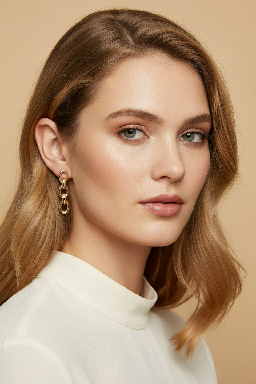 Link Chain Earrings Dressed Model