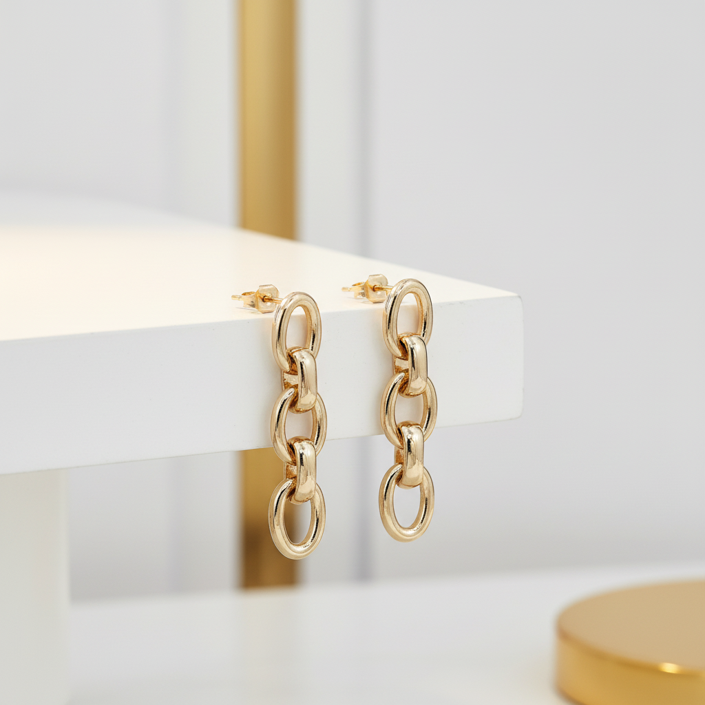 Link Chain Earrings Hanging from Edge