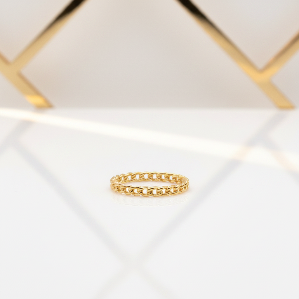 18k Gold Plated Link Chain Ring – Elegant Stackable Gold Ring Gift for Women
