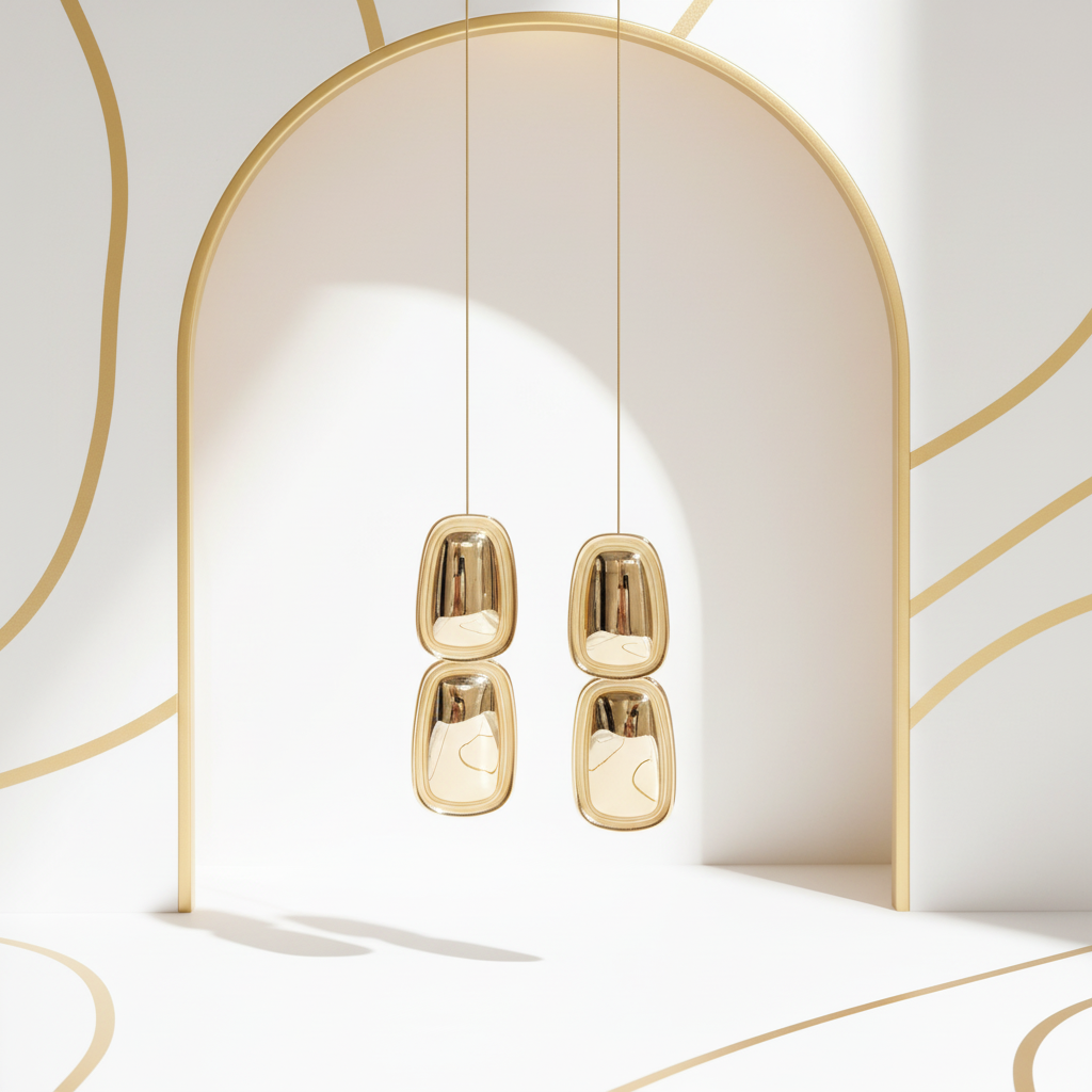 Long Articulated Geometric Dangle Earrings - Minimal White and Gold