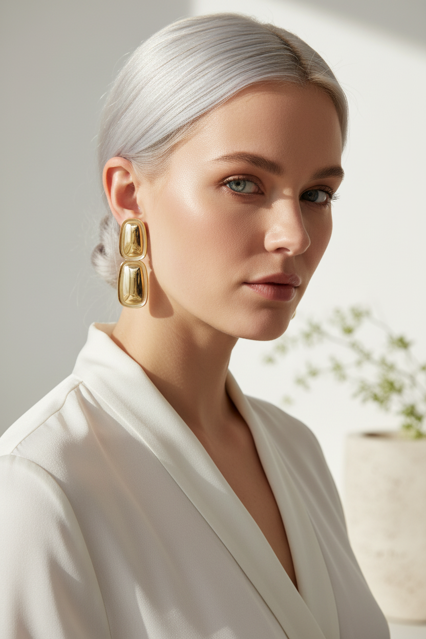 Long Articulated Geometric Dangle Earrings - Nordic Model Lifestyle