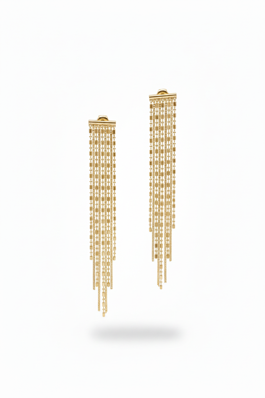 Long Gold Bar Fringe Stud Earrings - No Holder, Professional Shadow