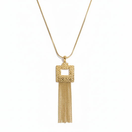 Long gold chain square fringe necklace - 18k PVD gold plated stainless steel jewelry by Ms Friesch
