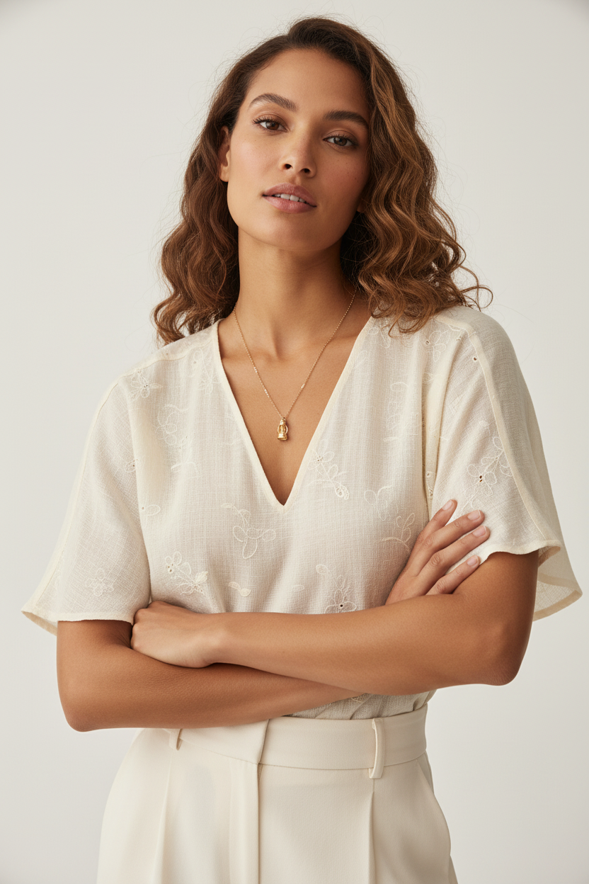 Model wearing Gold Lighthouse Charm Necklace 18k Gold Plated Chain | Ms Friesch