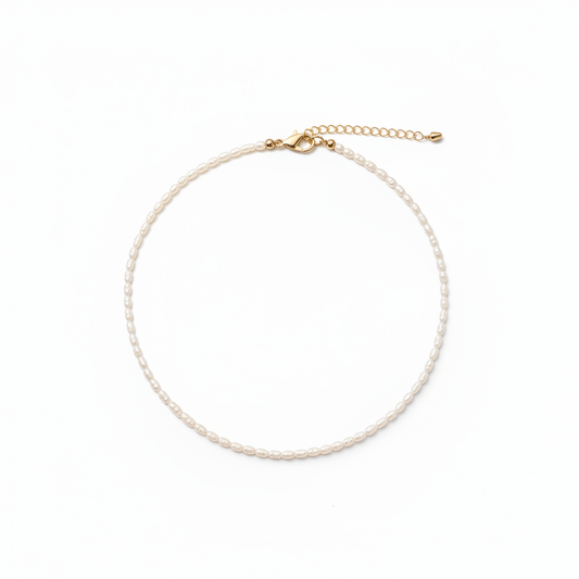 Natural keshi pearl choker necklace with 14k gold filled clasp - baroque pearl jewelry flat lay