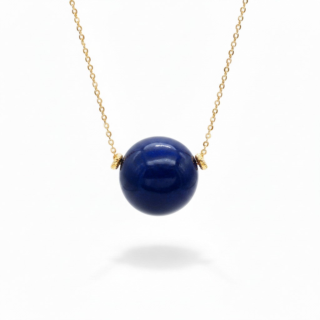 Navy Blue Tagua Bead Necklace 18k Gold Plated Chain for Women
