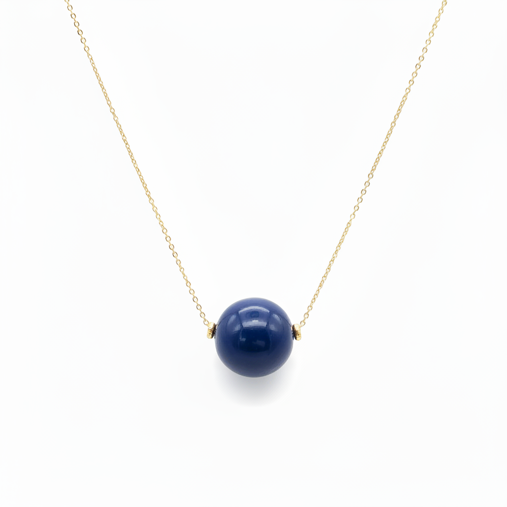 Navy Blue Tagua Bead Necklace - Sharp Bead Detail
