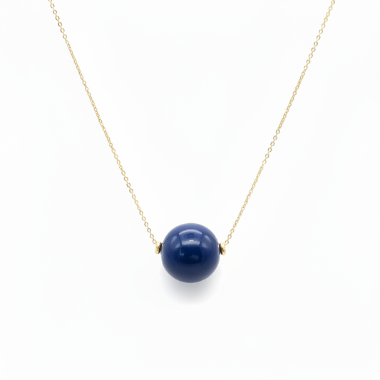 Navy Blue Tagua Bead Necklace - Sharp Bead Detail