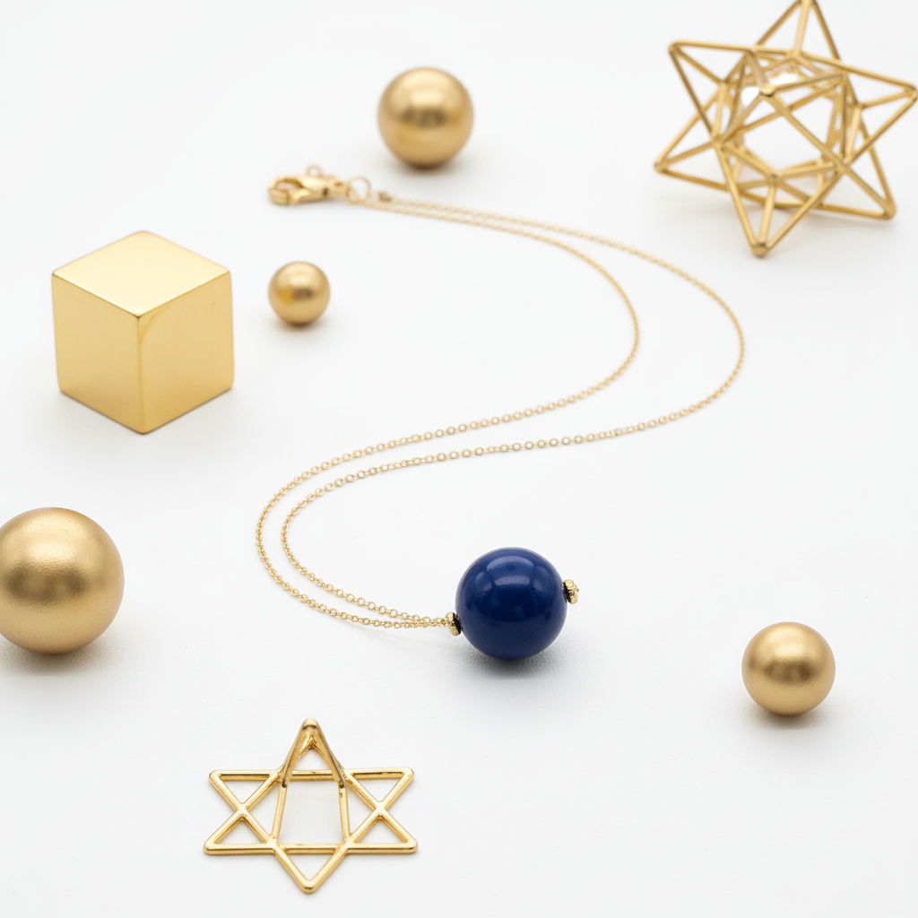 Navy Blue Tagua Bead Necklace - White and Gold Setting, Single Chain