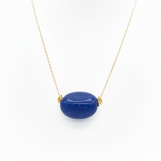 Navy blue tagua nugget necklace with 18k gold plated chain, 75cm long sustainable vegetable ivory jewelry