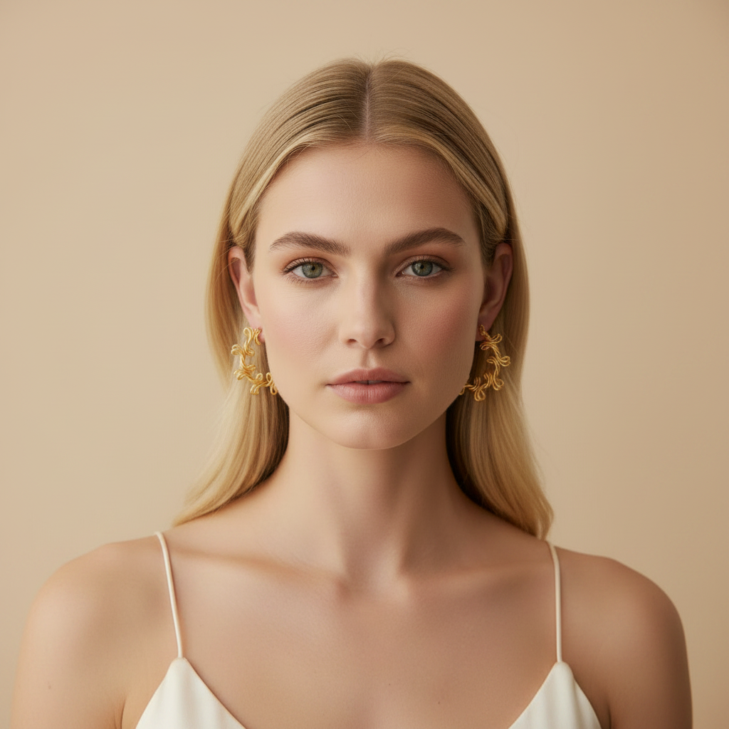 Large Gold Hoop Earrings 18k Plated 38mm Sculptural Twisted Hoops for Women
