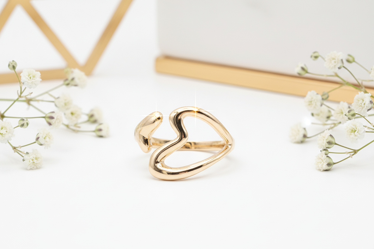 Open heart gold ring - romantic 18k gold plated statement jewelry