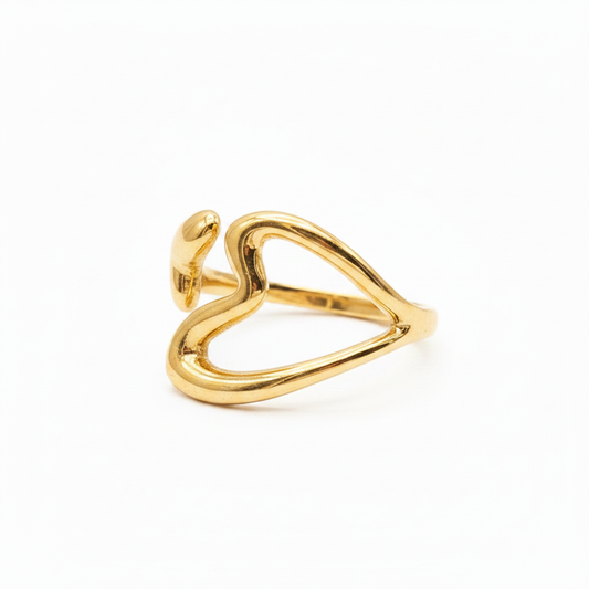 Open Heart Ring 18k Gold Plated Adjustable – Statement Gold Ring for Women
