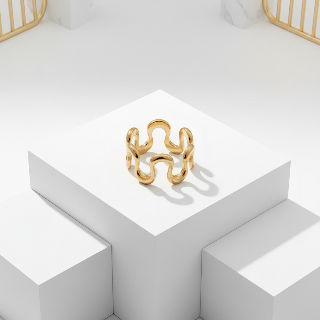 Wide Band Wavy Ring 18k PVD Gold – Waterproof Tarnish-Resistant Statement Ring Women

