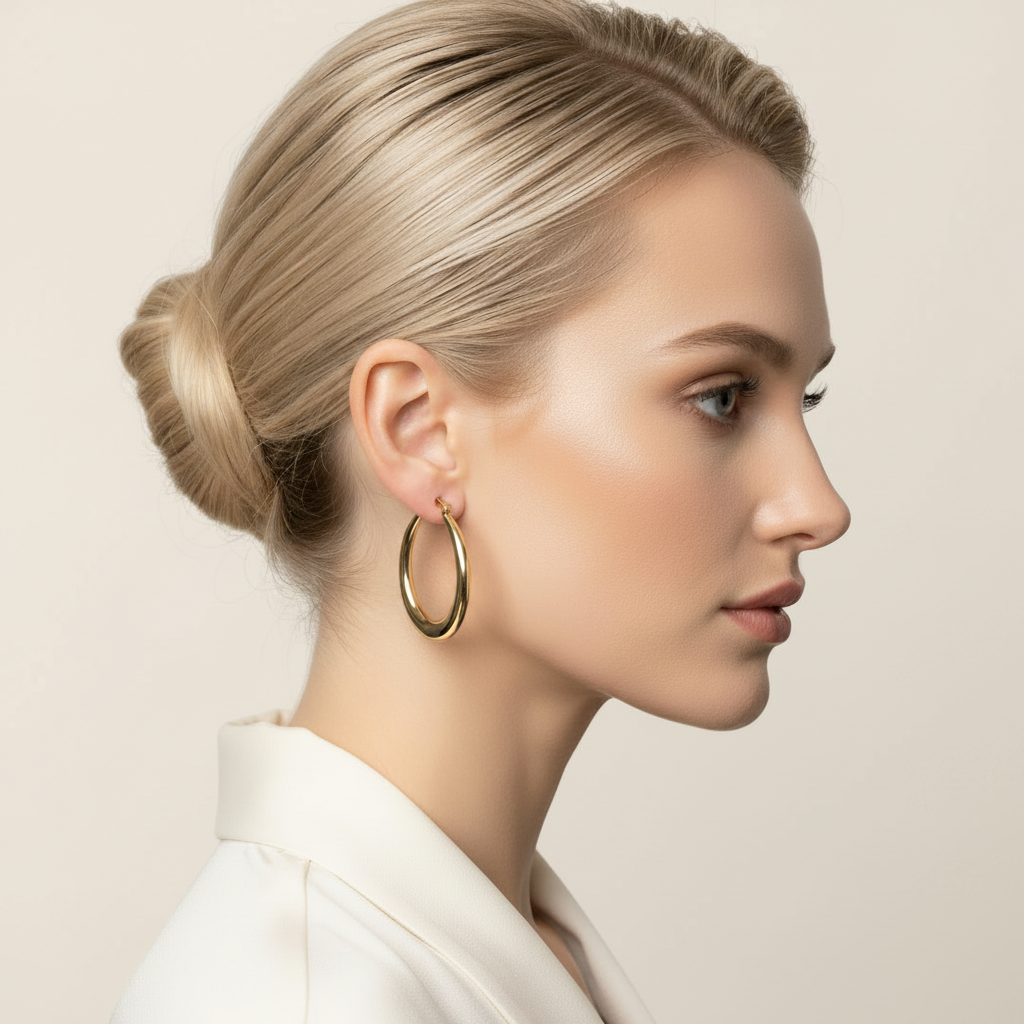 Oval Gold Hoop Earrings 33mm 18k Gold Plated Statement for Women
