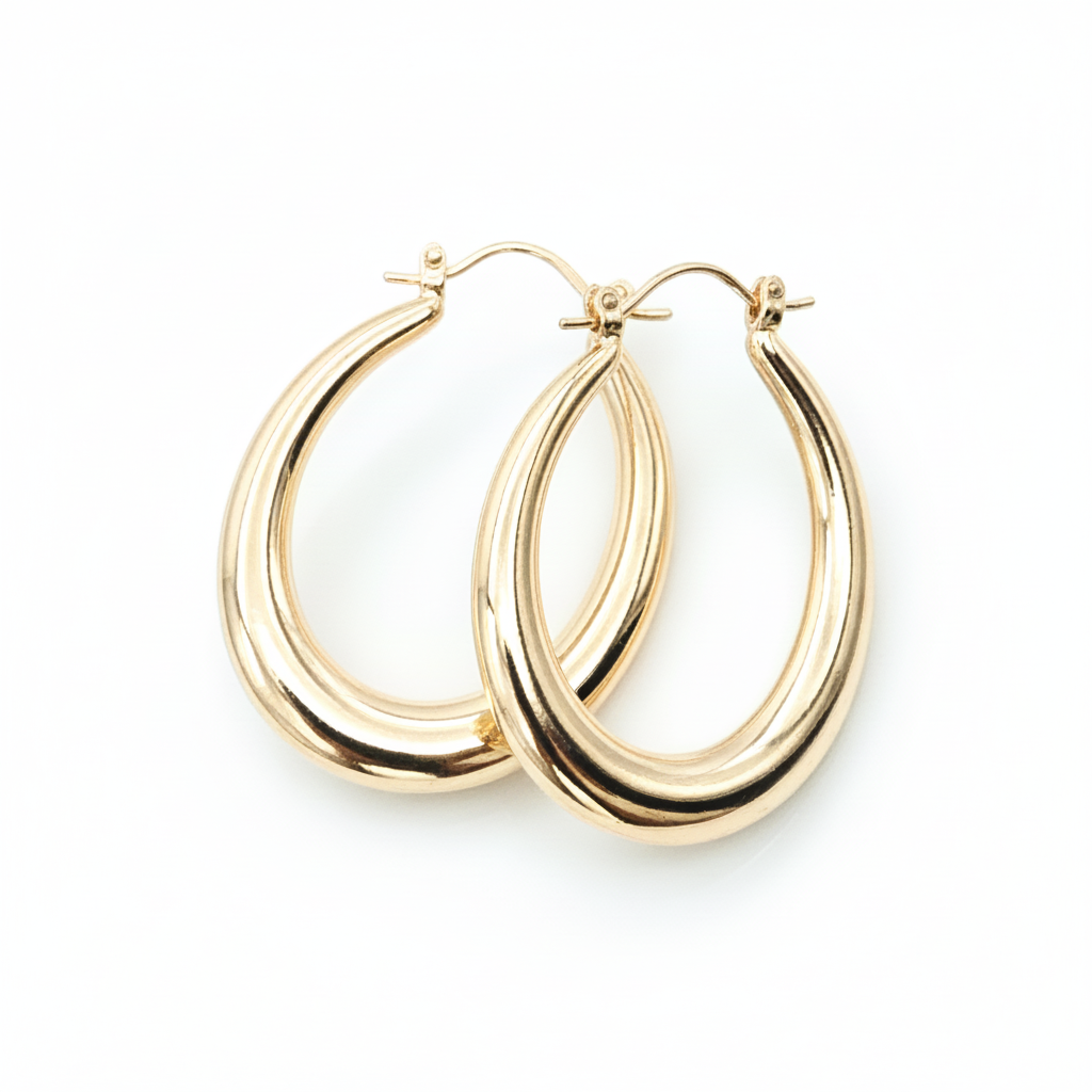 Oval Gold Hoops 33mm - Pure White Background