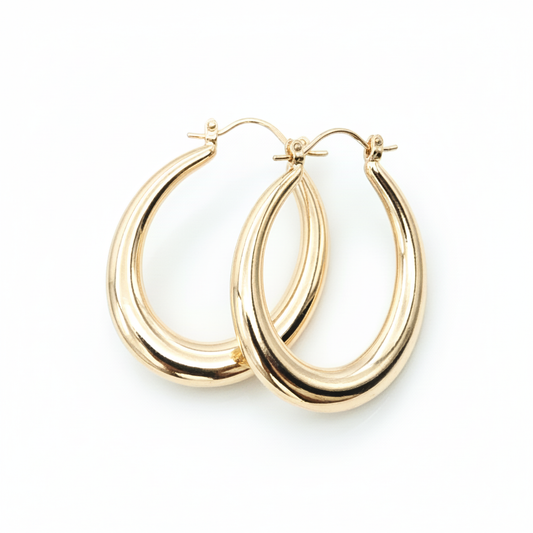 Oval Gold Hoops 33mm - Pure White Background