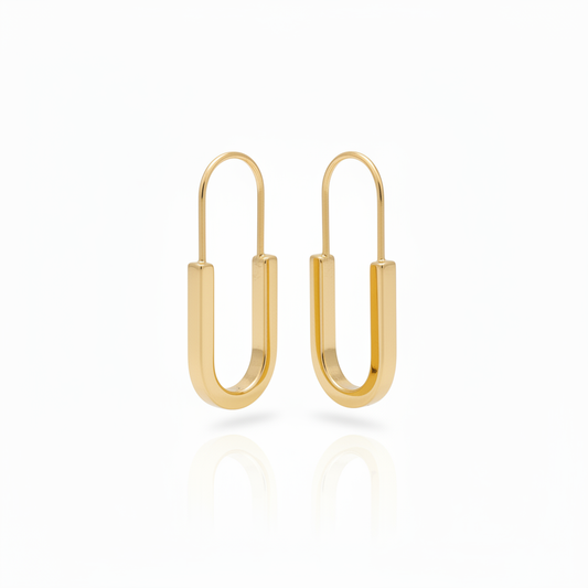 Padlock 18k gold plated hoop earrings on white background