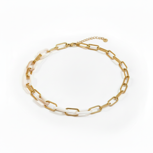 Paperclip Chain Necklace Gold & White Resin Links – 18k PVD Gold | Ms Friesch

