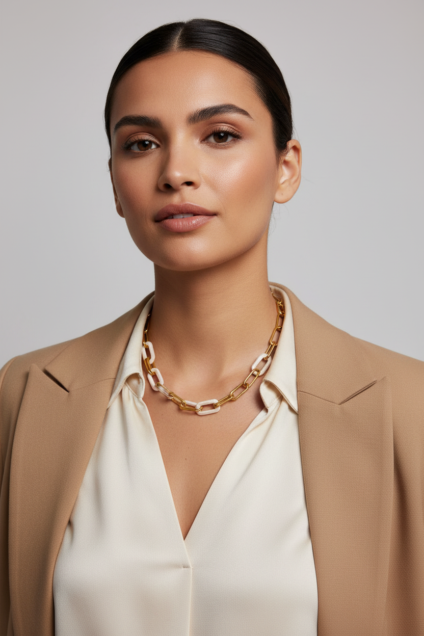 Paperclip Chain Necklace worn – Gold & Resin Links Layering Necklace | Ms Friesch