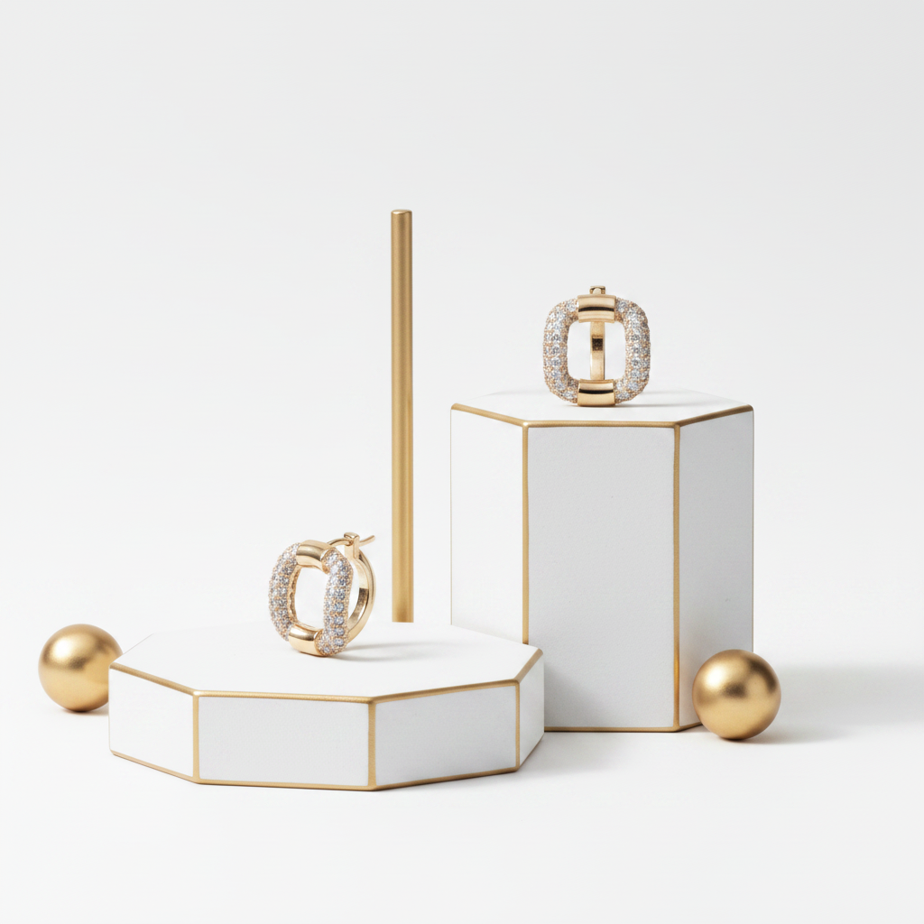 Square Huggie Hoop Earrings Pavé Cubic Zirconia 18k Gold Plated for Women